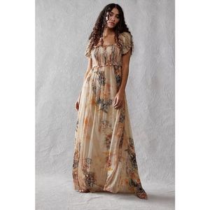 Free People Floral Maxi Dress - Cream and Orange